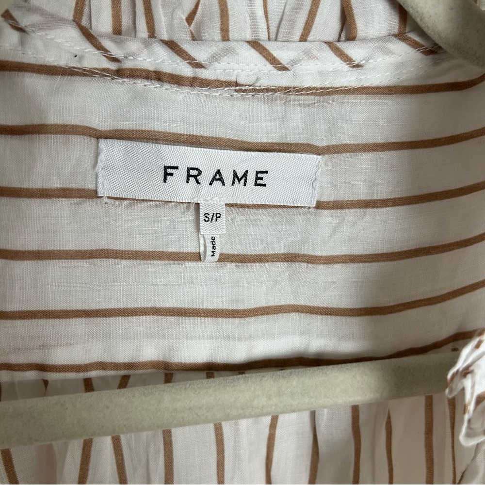 FRAME Lauren Striped Ruffle Shirt Dress in Café Multi Size S EC W/O Slip - Picture 9 of 9